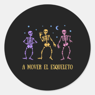 Pegatina Redonda Un Mover El Esqueleto Funny Halloween Español