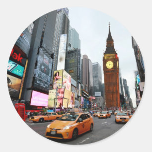 Pegatina Redonda ¡Un Mundo Mezclado! - Nueva York y Londres