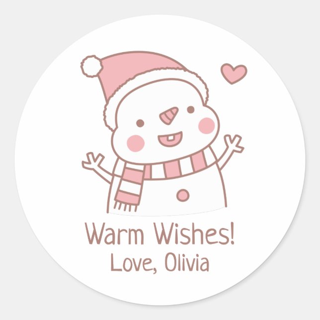 Pegatina Redonda Un muñeco de nieve feliz, Navidades garabateando (Anverso)