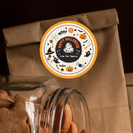 Pegatina Redonda Un Naranja alegre y juguetón Ilustracion de Hallow