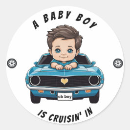 Pegatina Redonda Un niño pequeño que viaja en la ducha