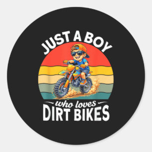 Pegatina Redonda Un niño que ama las motos de cross motocross endur