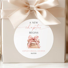 Pegatina Redonda Un Nuevo Capítulo Comienza Libros con Lazo Rosa De