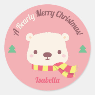 Pegatina Redonda Un oso tiene una Navidad muy feliz