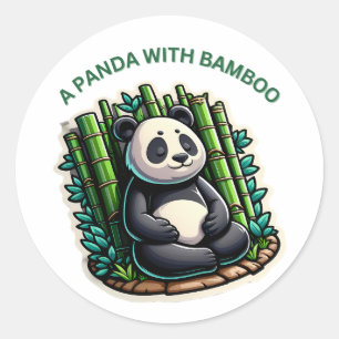 Pegatina Redonda Un panda con bambú