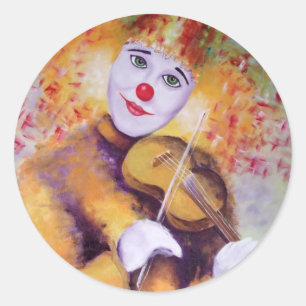 Pegatina Redonda Un payaso dulce tocando el violín