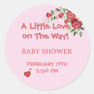 Pegatina Redonda ¡Un pequeño amor en camino! Baby Shower rosa