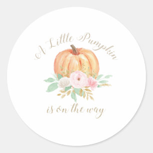 Pegatina Redonda Un pequeño baby shower de calabaza floral rosa