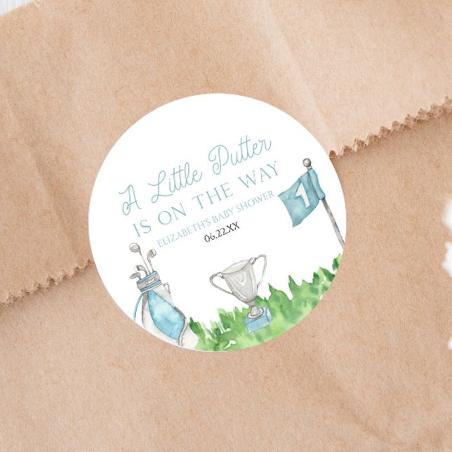 Pegatina Redonda Un pequeño Baby Shower de golf azul Putter (Subido por el creador)