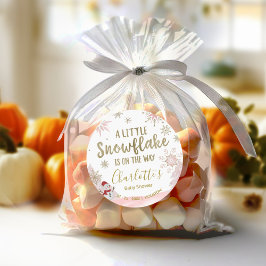 Pegatina Redonda Un pequeño Baby Shower rosado con copo de nieve