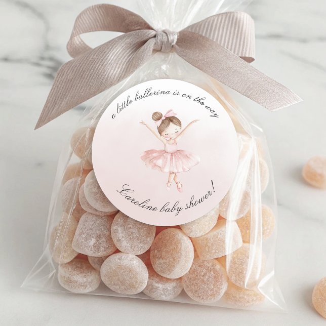 Pegatina Redonda Un pequeño Ballerina Watercolor Chica Baby Shower (A Little Ballerina Watercolor Girl Baby Shower Classic Round Sticker)
