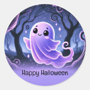 Pegatina Redonda Un pequeño Boo Fantasma Morado Fiesta de Cumpleaño