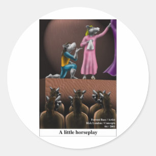 Pegatina Redonda Un pequeño caballo juega divertidos regalos de Per