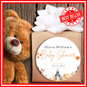 Pegatina Redonda Un pequeño calabaza cae en el otoño de Baby Shower