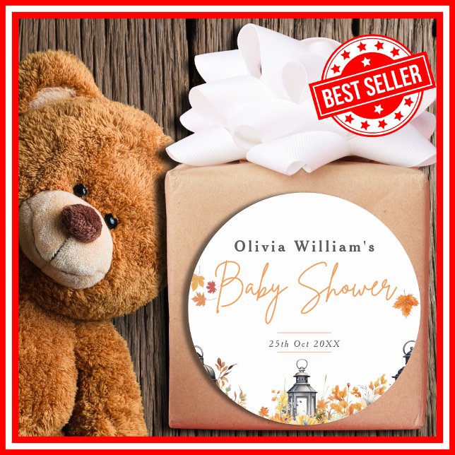 Pegatina Redonda Un pequeño calabaza cae en el otoño de Baby Shower (A Little Pumpkin is on the Way Fall Autumn Floral Baby Shower Classic Round Sticker)