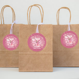 Pegatina Redonda Un pequeño copo de nieve rosa Poinsettia rosa grac