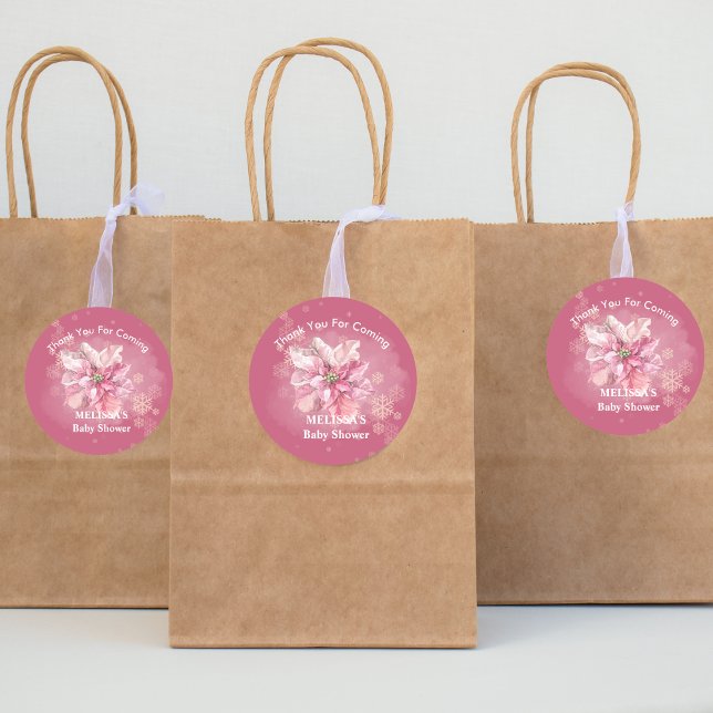 Pegatina Redonda Un pequeño copo de nieve rosa Poinsettia rosa grac (Subido por el creador)