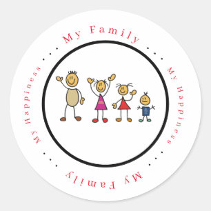 Pegatina Redonda Un pequeño dinosaurio riéndose con entusiasmo