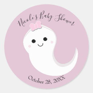 Pegatina Redonda Un pequeño fantasma de Boo rosa Baby Shower de Hal
