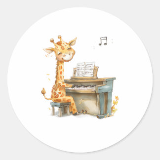 Pegatina Redonda Un Pequeño Giraffe Juega La Guitarra
