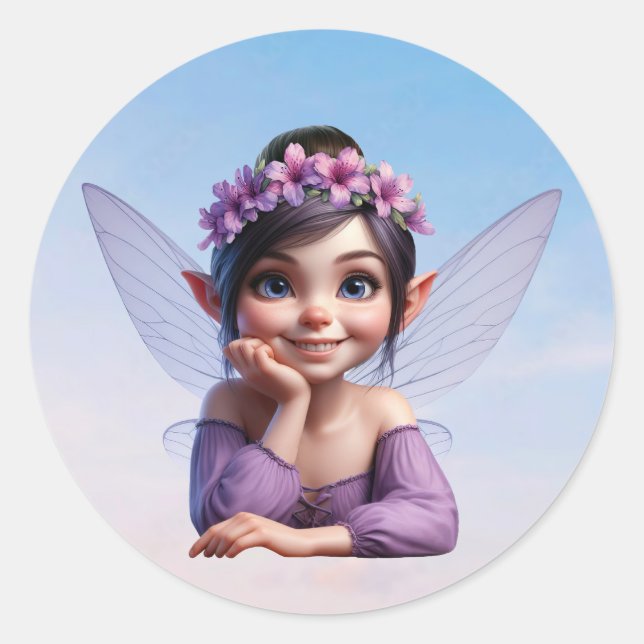 Pegatina Redonda Un pequeño hada mágica posando para la cámara (Anverso)