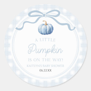 Pegatina Redonda Un pequeño lazo azul de calabaza de otoño para Bab