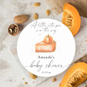 Pegatina Redonda "Un pequeño pastelito está en camino" baby shower