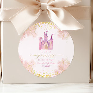 Pegatina Redonda Un pequeño Princess Royal Castle Baby Shower