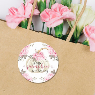 Pegatina Redonda Un pequeño Purpurina de calabaza rosa floral