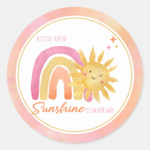 Pegatina Redonda Un pequeño rayo de sol niña Cumpleaños Clásico 