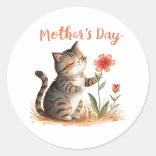 Pegatina Redonda Un pequeño regalo de gato para mamá