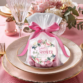 Pegatina Redonda Un pequeño Rosa Chica Floral Baby Shower Gracias