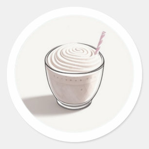 Pegatina Redonda Un pequeño vaso de batido de vainilla