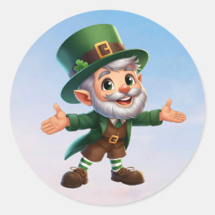 Pegatina Redonda Un pequeño y feliz leprechaun en el día de San Pat