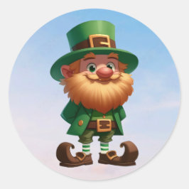 Pegatina Redonda Un pequeño y feliz leprechaun en el día de San Pat