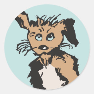 Pegatina Redonda Un Perro Con Ojos De Cachorro Azul