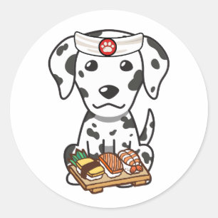 Pegatina Redonda Un perro dálmata gracioso es un chef de sushi
