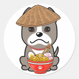 Pegatina Redonda Un perro gris gracioso come fideos