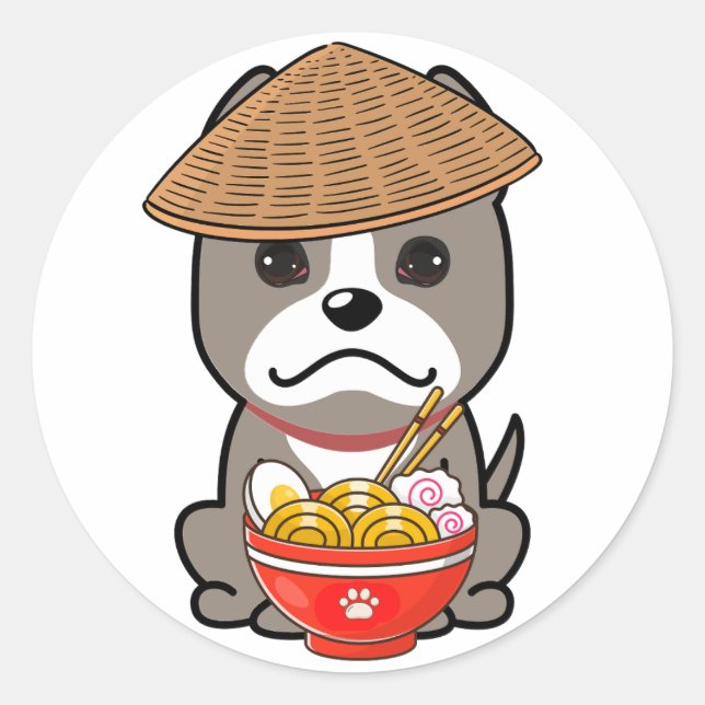 Pegatina Redonda Un perro gris gracioso come fideos (Anverso)