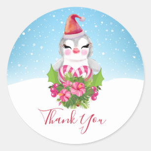 Pegatina Redonda Un pingüino Navidad en Santa Hat Gracias