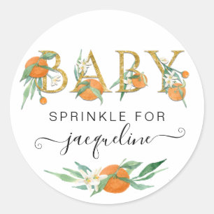 Pegatina Redonda Un poco curas Naranjas acuarela Baby Shower