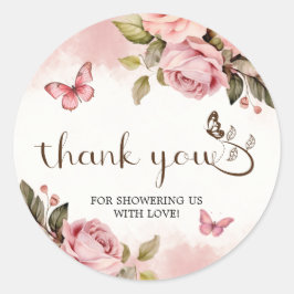 Pegatina Redonda Un poco de mariposa en Baby Shower gracias