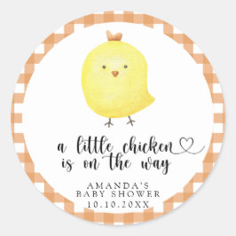 Pegatina Redonda Un poco de pollo está en camino - Baby Shower