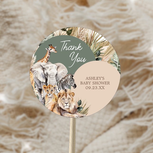 Pegatina Redonda Un poco salvaje, un Safari Animals Baby Shower (A Little Wild One Safari Animals Baby Shower Sticker)