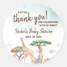 Pegatina Redonda Un poco salvaje, un Safari Animals Baby Shower