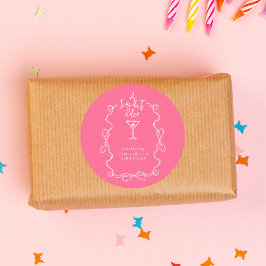 Pegatina Redonda Un poquito más viejo Martini Pink Birday Party