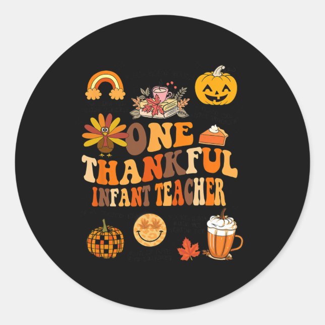 Pegatina Redonda Un profesor de Acción de Gracias, Retro Gro (Anverso)