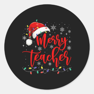 Pegatina Redonda Un profesor de merry ilumina la familia Red Santa