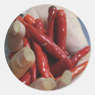 Pegatina Redonda Un puñado de chiles... Comida callejera en Tailand