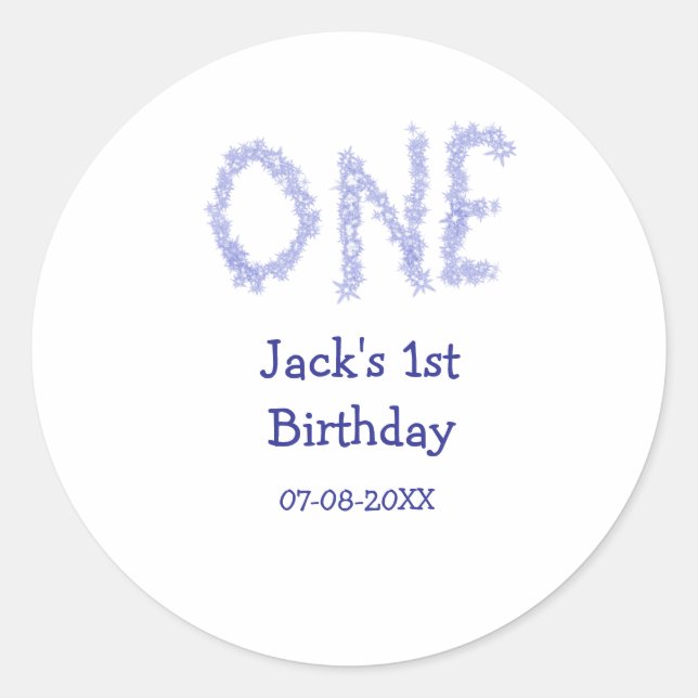 Pegatina Redonda Un purpurina azul niño moderno de primer cumpleaño (Anverso)